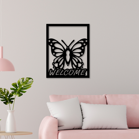 Quadro de Parede Welcome Borboleta em MDF
