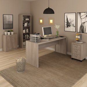 Kit 4 Peças com 1 Mesa 1 Balcão 1 Estante 1 Gaveteiro Espresso Móveis