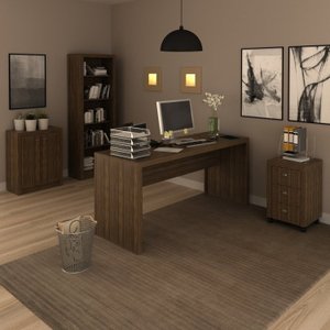 Kit 4 Peças com 1 Mesa 1 Balcão 1 Estante 1 Gaveteiro Espresso Móveis