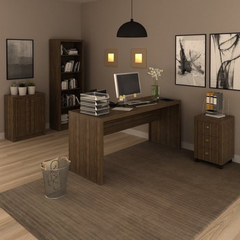 Conjunto 4 Peças com 1 Mesa 1 Balcão 1 Estante 1 Gaveteiro Espresso Móveis