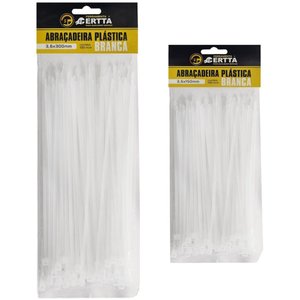 Kit 200 Fitas Hellerman Enforca Gato Cinta Plástica Abraçadeira Lacre de Nylon 15 30cm Branca