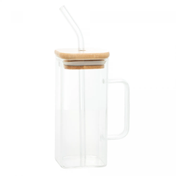 Caneca de Vidro Borossilicato com Canudo e Tampa de Bambu 400ml - 4