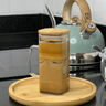 Caneca de Vidro Borossilicato com Canudo e Tampa de Bambu 400ml - 1