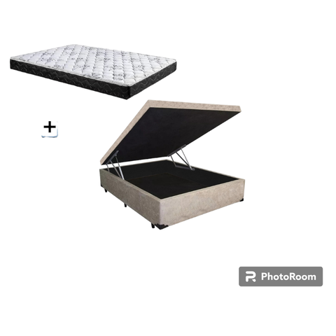 Cama Box Baú Solteiro Conforto Suede Bege + Colchão Solteiro Conforto Espuma D23 com Eps 17x88x188