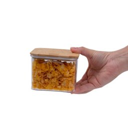 Kit 2 Potes Acrílico 650ml Tampa Bambu Transparente Quadrado - 4