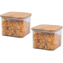 Kit 2 Potes Acrílico 650ml Tampa Bambu Transparente Quadrado - 1