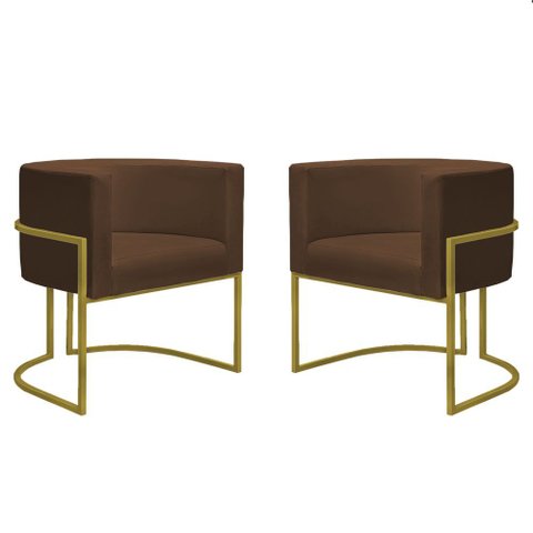 Kit 2 Poltronas Decorativa Nayara Base Ferro Dourado Twdecora Suede