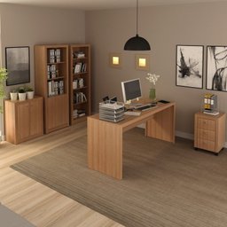 Kit 5 Peças com Mesa para Escritório, Armário Baixo, Armário Alto, Estante e Gaveteiro - 1