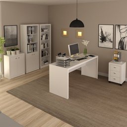 Kit 5 Peças com Mesa para Escritório, Armário Baixo, Armário Alto, Estante e Gaveteiro - 1