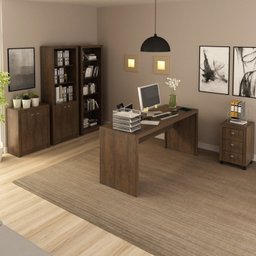 Kit 5 Peças com Mesa para Escritório, Armário Baixo, Armário Alto, Estante e Gaveteiro - 1