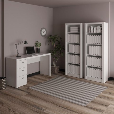 Conjunto 3 Peças com Escrivaninha 3 Gavetas e 2 Estantes Livreiros Espresso Móveis Branco