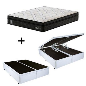 Cama Box C/ Baú Queen + Colchão de Molas Ensacadas Probel Madrid Pillow Euro Queen