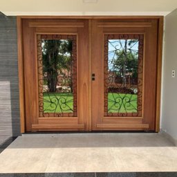 Porta Dupla Madeira Maciça/ferro Completa 186x213x16cm Cedro Rosa - 4