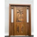 Ver imagem 4 de Portal Madeira Maciça Vitrô Duplo Palmeira Entalhada Completa 153x213x16cm Cedro Rosa