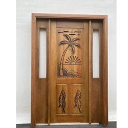 Portal Madeira Maciça Vitrô Duplo Palmeira Entalhada Completa 153x213x16cm Cedro Rosa - 4