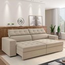 Ver imagem 2 de Sofá Retrátil Reclinável para Sala de Estar Living 290cm Clara M03 Veludo Bege - Lyam Decor