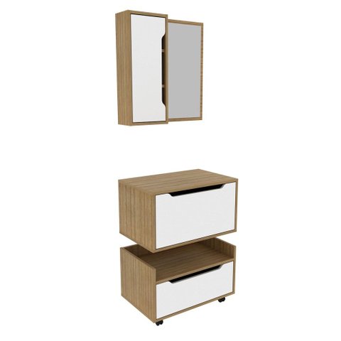 Armário de Banheiro 60 cm 1 Gaveta 2 Portas com Espelho BN3692 Amêndoa - Tecno Mobili