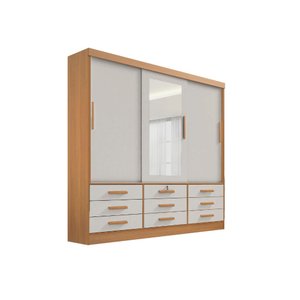Guarda Roupa Casal 3 Portas Correr e Espelho 6 Gavetas Meridian – Cinamomo/off White