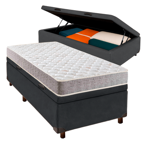 Cama + Bau Cinza e Colchão D23 Solteiro - D23 Inducol