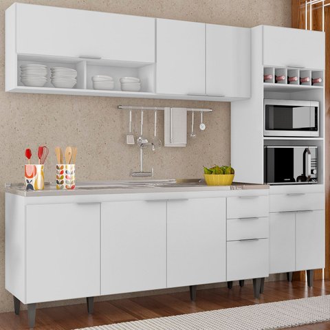 Armário de Cozinha Cp02 com Pia 180cm Pérola Z34 Branco - Mpozenato