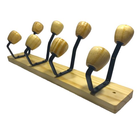 Cabide de madeira para parede ou porta 4 ganchos Natural