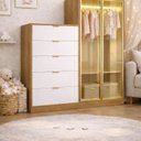 Ver imagem 1 de Comoda Infantil 5 Gavetas 2 Portas Reflecta Laranja/Tauari Ambar/Off White