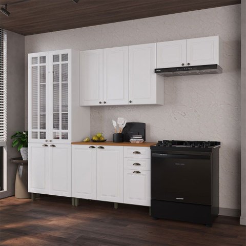 Cozinha Completa Bariloche 12 Portas 2 Gavetas com Vidro 100% MDF 6225.127 Branco - Indékes