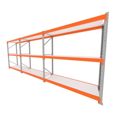 Mini Porta Pallet 200 Kg por Nivel Inicial +2 Continuação com 3 Niveis Laranja com Mdf Branco