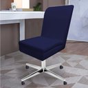 Ver imagem 1 de Cadeira Ana Giratória Metal Com Rodízio Suede Azul Marinho E Corino Marrom