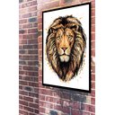 Ver imagem 1 de Quadro Decorativo Leão Dourado Aquarela - 70x50cm:moldura Branca
