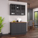 Ver imagem 1 de Cozinha Modulada 2 Peças Balcão com Tampo e Armário Aéreo com Vidro 100% MDF com Rodapé Bari