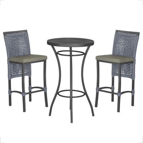 Mesa Bistrô e 2 Banquetas Roma Preta Corda Náutica Estofado 8 Trama Original