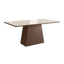 Ver imagem 1 de Mesa para Sala de Jantar 160x90cm com Vidro Lapidado Off White/Tabaco