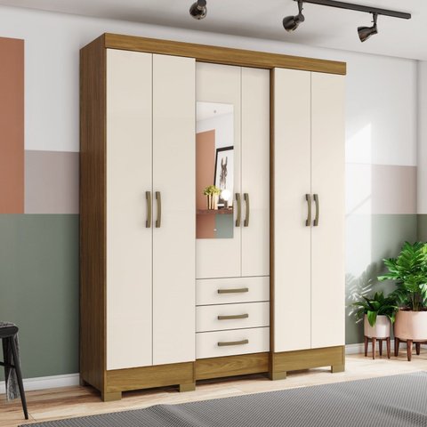 Guarda Roupa Casal 6 Portas 3 Gavetas Mentor Bege/Nature/Off White