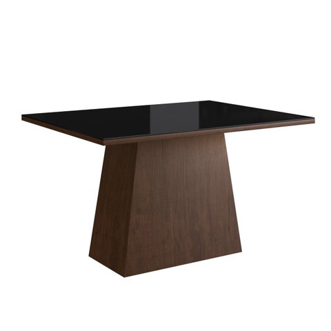 Mesa para Sala de Jantar 120x90cm com Vidro Lapidado Preto/Tabaco