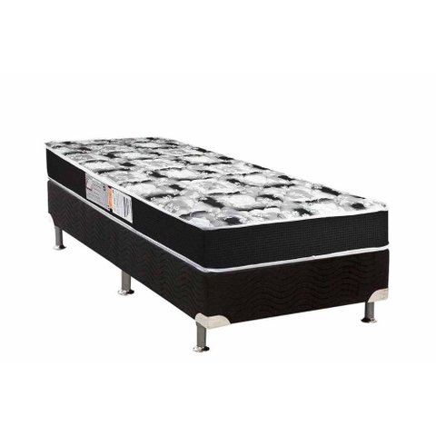Cama Box Solteiro: Colchão Espuma D33 Luckspuma Supreme Black Pró Saúde Duplo + Base CRC Suede