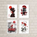 Ver imagem 1 de Kit 4 Quadros Decorativos Artes Orientais 45x34cm:madeira Preta