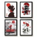 Ver imagem 2 de Kit 4 Quadros Decorativos Artes Orientais 45x34cm:madeira Preta