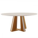 Ver imagem 1 de Mesa de Madeira Madri Redonda 100cm com Vidro Cinamomo/off White - Lj Móveis