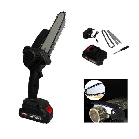 Mini Motosserra Eletrica 48v sem Fio Bateria Recarregavel 6 Polegadas Potente Corta Bambu Galho Lenh