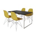 Ver imagem 2 de Mesa Industrial Base Ferro Branco 137x90 Tampo Preto 4 Cadeiras Eiffel Ferro Branco Assento Amarelo