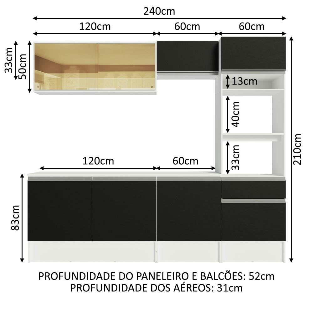 Armário de Cozinha Completa 240cm Branco/Preto Diamante Madesa 06 - 4