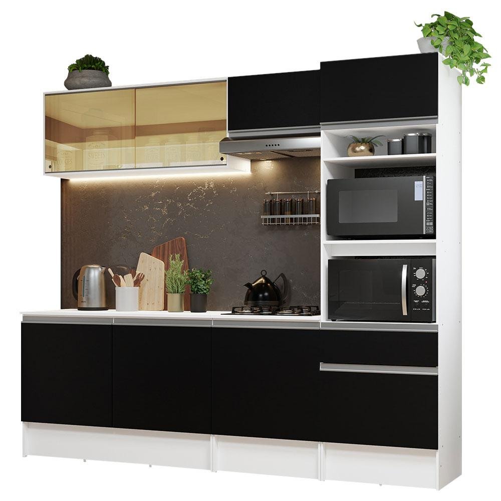 Armário de Cozinha Completa 240cm Branco/Preto Diamante Madesa 06 - 3