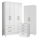 Ver imagem 1 de Guarda Roupa Solteiro Chile com Cômoda Ms913 e Armário Multiuso Jade Branco Brilho– Moval