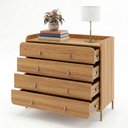 Ver imagem 5 de Cômoda com 4 Gavetas MDF Puxadores em Couro Marrom/Lamina Mel