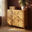 Ver imagem 6 de Cômoda com 4 Gavetas MDF Puxadores em Couro Marrom/Lamina Mel