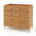 Ver imagem 2 de Cômoda com 4 Gavetas MDF Puxadores em Couro Marrom/Lamina Mel