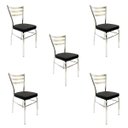 Ver imagem 1 de Kit 5 Cadeiras de Cozinha Jantar com Reforço Cromada Assento Grosso Preto