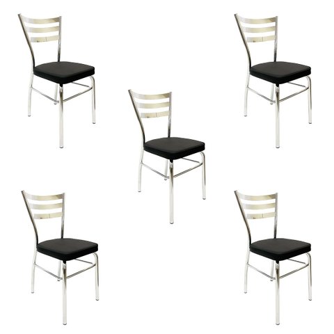 Kit 5 Cadeiras de Cozinha Jantar com Reforço Cromada Assento Grosso Preto