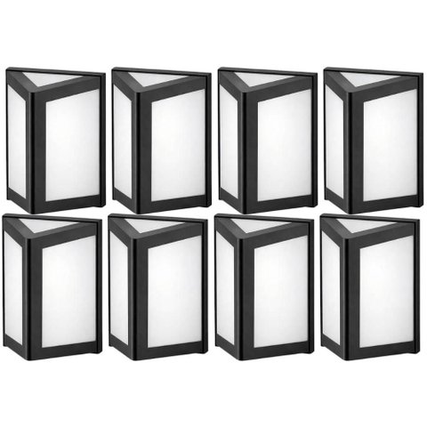 Jogo 8 Luminárias Parede Muro Triangulares Preto Internas Externas E27 Smart Dital
